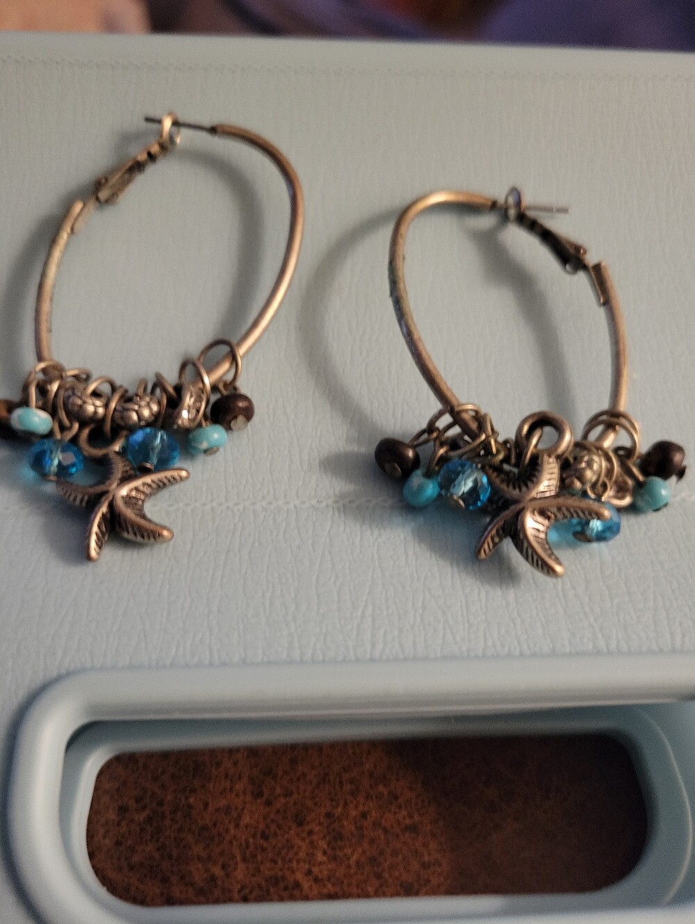 Bohemian Starfish Hoop Earrings with Turquoise Beads - Women Jewelry